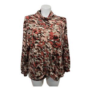 Zac & Rachel Mock Neck Knotted Top Women 2X Orange Multicolor